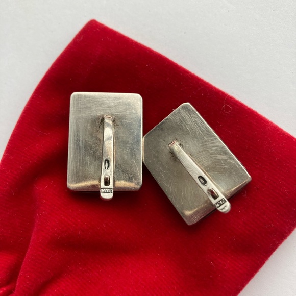 Chunky Silver Modernist Statement Earrings, Pierced, Maker Marked - Picture 6 of 9